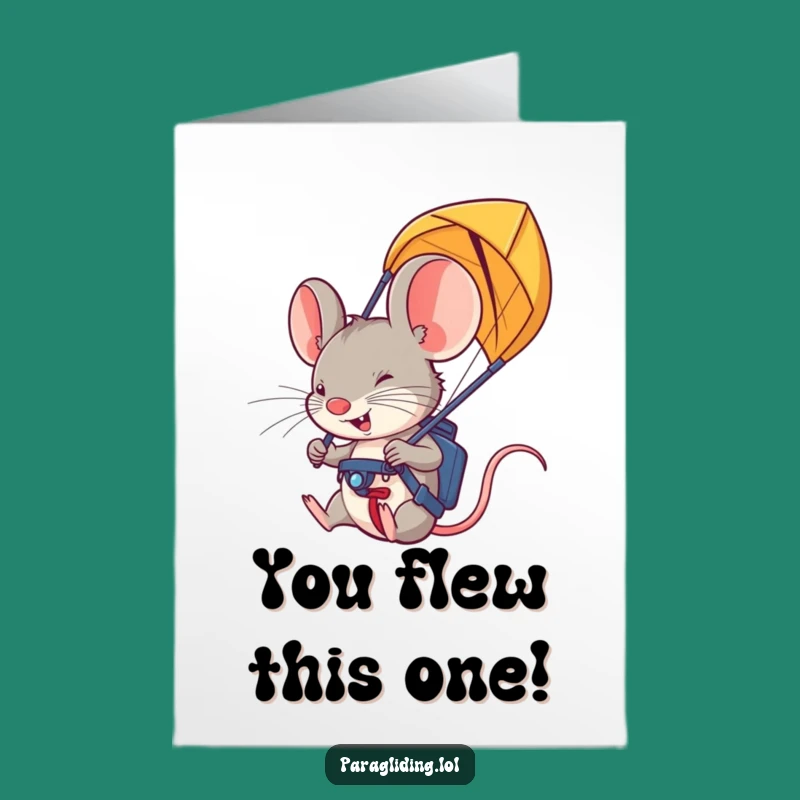 Free Printable Congratulations Card: Funny Mouse Paraglider Triumph Downloadable Greeting
