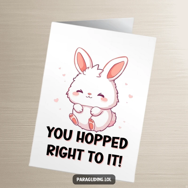Funny Free Printable Congratulations Card: A fluffy bunny floating peacefully with a dreamy look, celebrating a serene accomplishment.