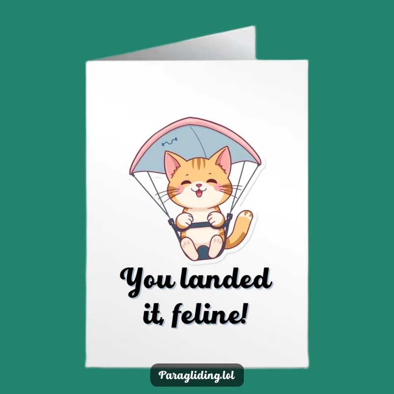 Free Printable Congrats Card: Confident Cat Paragliding - Funny Downloadable