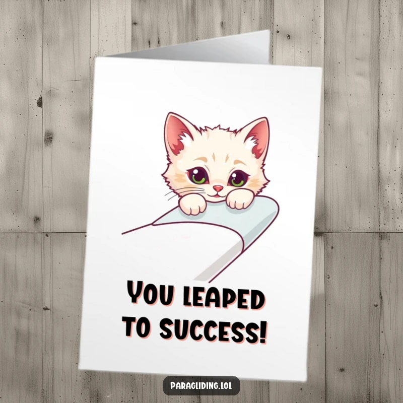 Funny Free Printable Congratulations Card: Curious cat peeking from a glider, celebrating a brave accomplishment