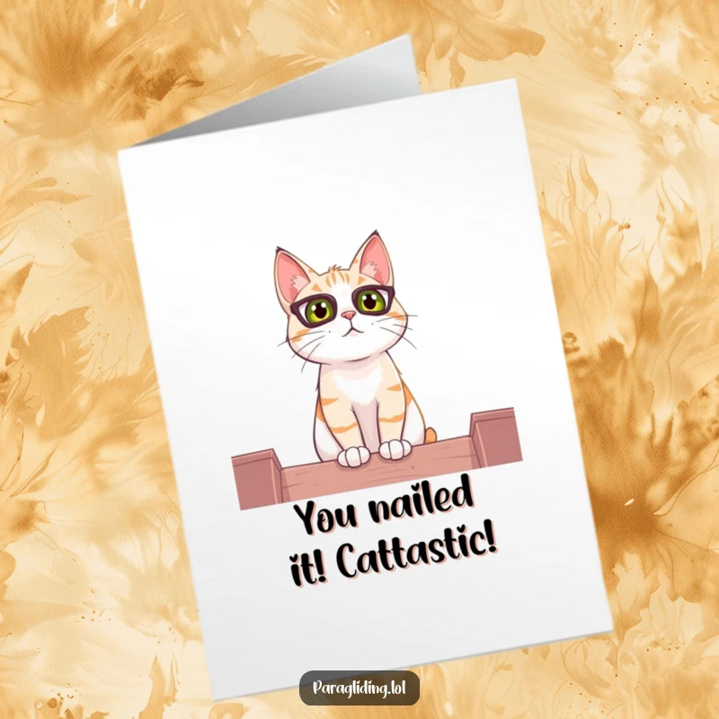 Funny Free Printable Congrats Card: A curious cat surveys the world from a high perch, symbolizing accomplishment and elevated status.