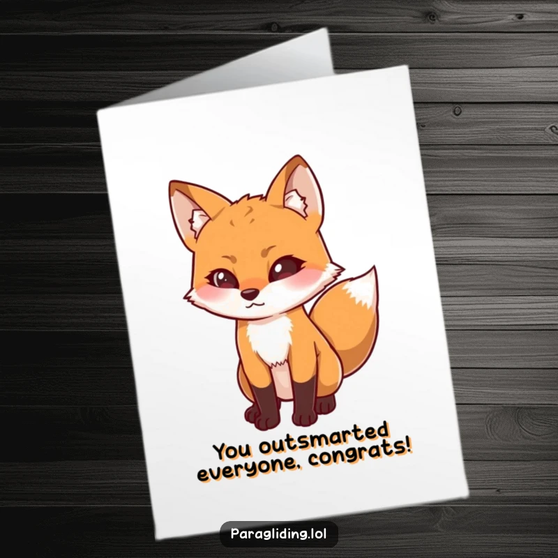 Funny Free Printable Congratulations Card with a determined fox curiously peering downwards, celebrating a new milestone.