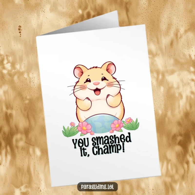 Funny Free Printable Congratulations Card: A smiling hamster looks down at the world, symbolizing their achievement.