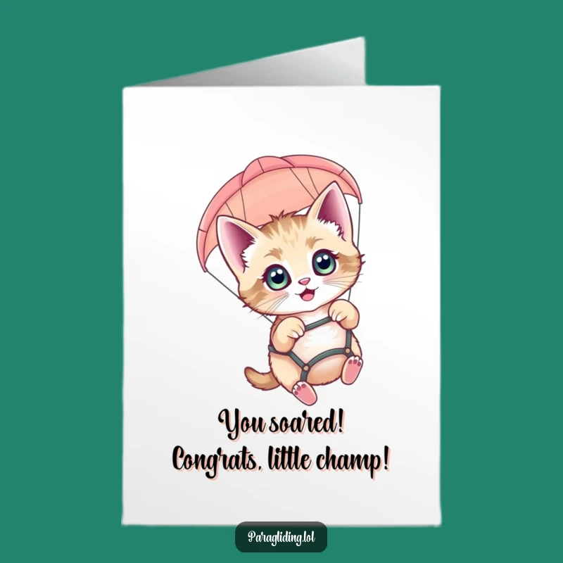 Free Printable Paragliding Kitten Congrats Card: Funny Kitten Downloadable Gift!