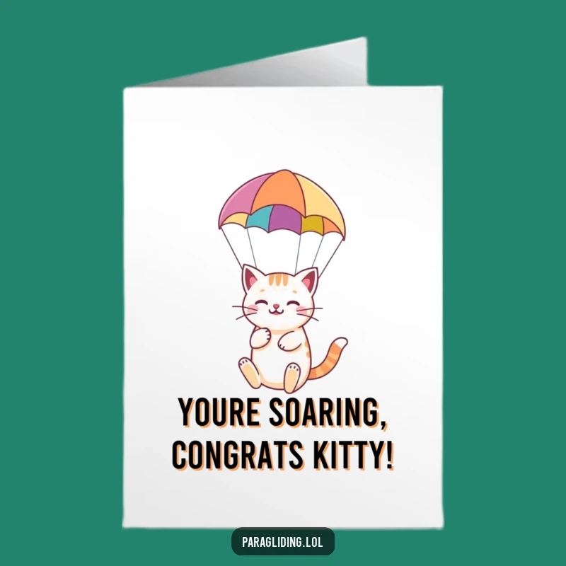 Free Printable Congrats Card: Cat Paragliding - Serene Downloadable Celebration