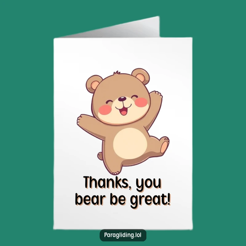 Free Printable Bear Paragliding Thank You Card: Cheerful Downloadable for a Kind Gesture!