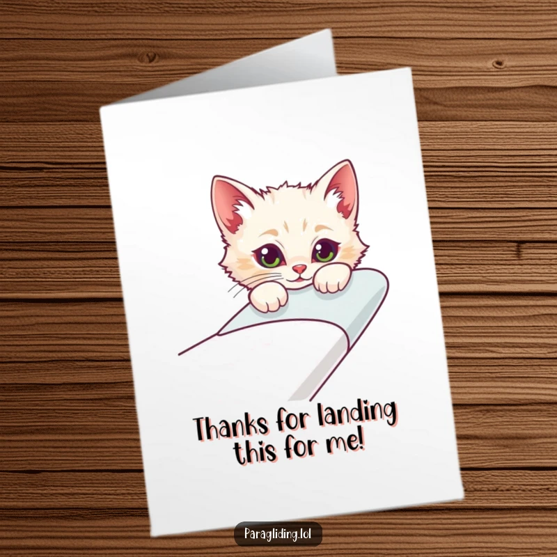 Funny Free Printable Thank You Card: Curious cat peeking from a glider edge, expressing funny thanks
