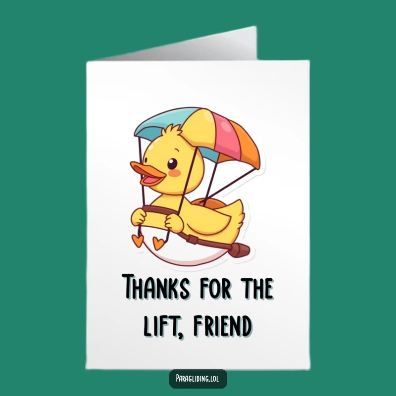 Free Printable Thank You Card: Cheerful Duck Paragliding, Grateful Gift