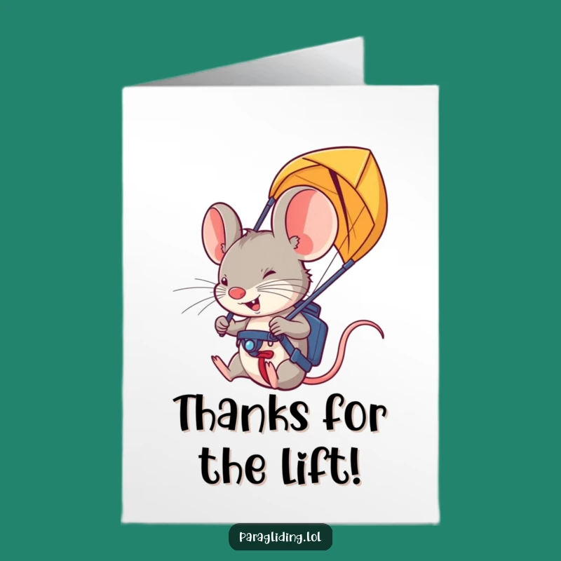 Free Printable Thank You Card: Funny Mouse Paraglider Gratitude Downloadable Greeting