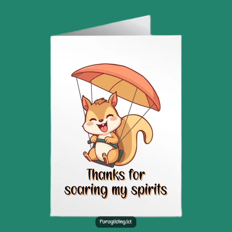 Free Printable Thank You Card: Giggling Squirrel Paragliding - Funny Downloadable