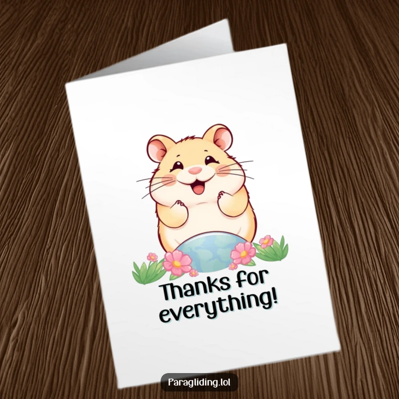 Funny Free Printable Thank You Card: A smiling hamster surveys the world below, a unique way to say thank you.