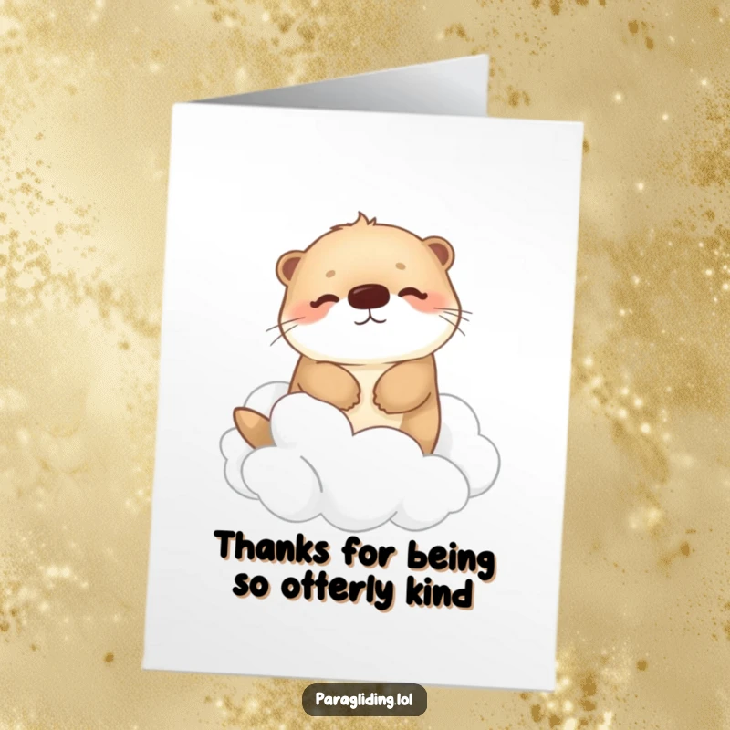 Funny Free Printable Thank You Card: Fluffy otter drifts on clouds, peaceful DIY thank you, downloadable art.