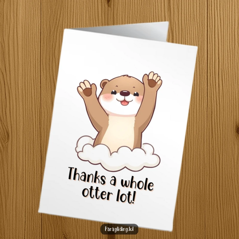 Funny Free Printable Thank You Card: Playful otter waving from the clouds, expressing heartfelt thanks. Instant DIY gift.