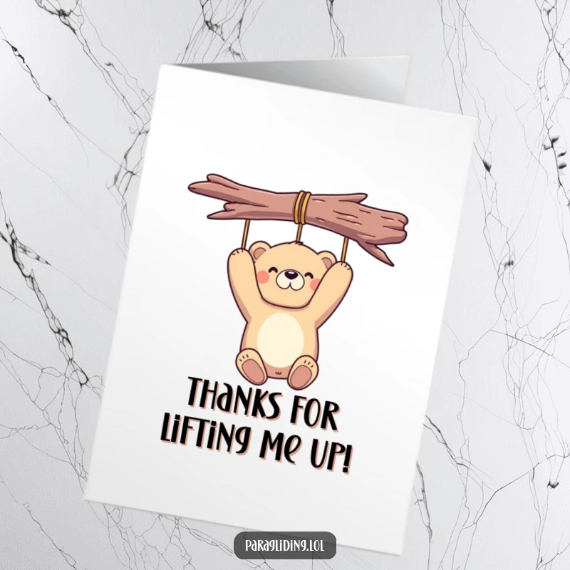 Funny Free Printable Bear Thank You Card: A proud bear floats joyfully, expressing heartfelt thanks with a humorous twist.