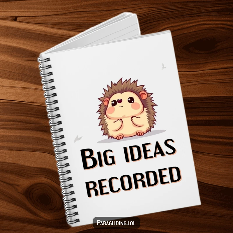 Funny notebook with a hedgehog looking awestruck at the view below, ideal for jotting down inspiring thoughts.