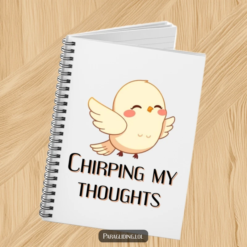 Funny smiling bird peacefully drifting on wind currents on a notebook cover. A calm and functional funny gift for note-takers.