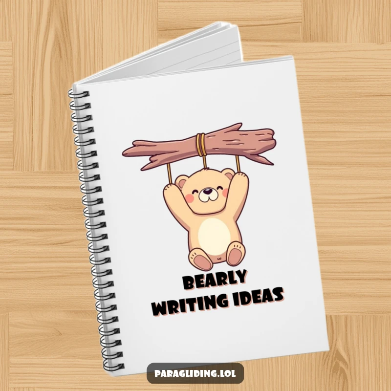 Funny bear notebook featuring a proud bear suspended peacefully in the air, perfect for humorous note-taking and journaling.
