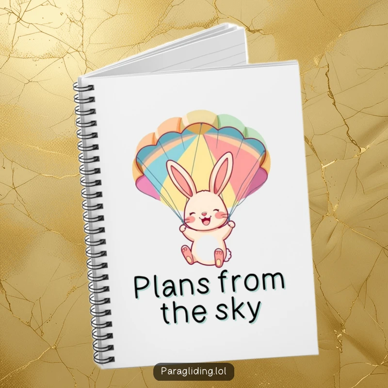 Funny notebook: A cheerful bunny joyfully dangling from a colorful parachute. Ideal for journaling, sketching, and planning adventures.