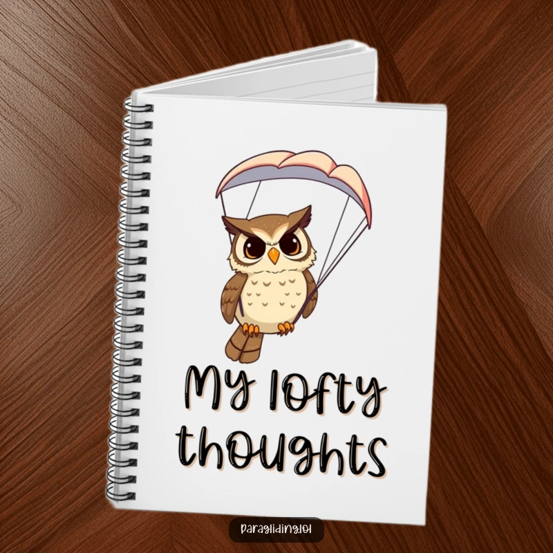 Funny Owl Notebook: A lined notebook featuring a determined owl in a paraglider, ready for jotting down insightful notes.