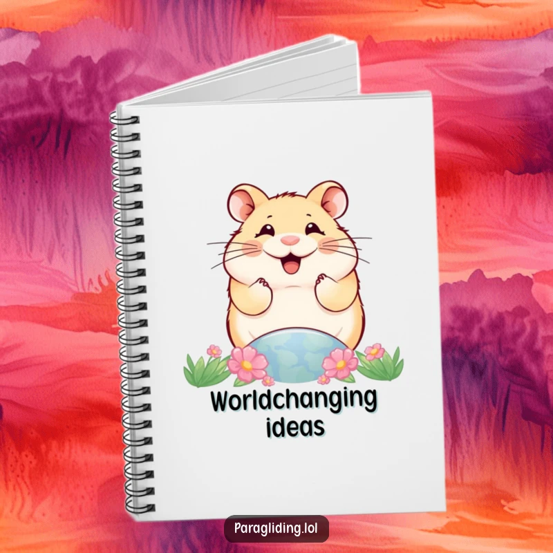 Funny notebook cover featuring a hamster smiling and looking down at the world, symbolizing observation and humorous contemplation.