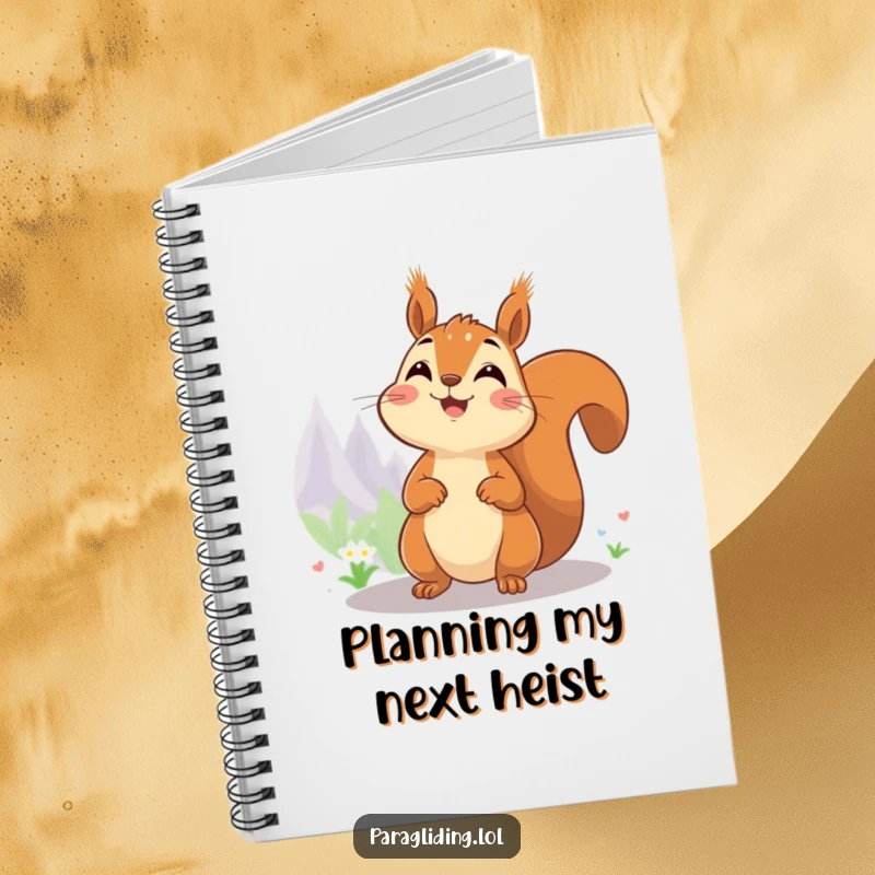 Funny notebook with a cheerful squirrel enjoying a grand view from a high perch.
