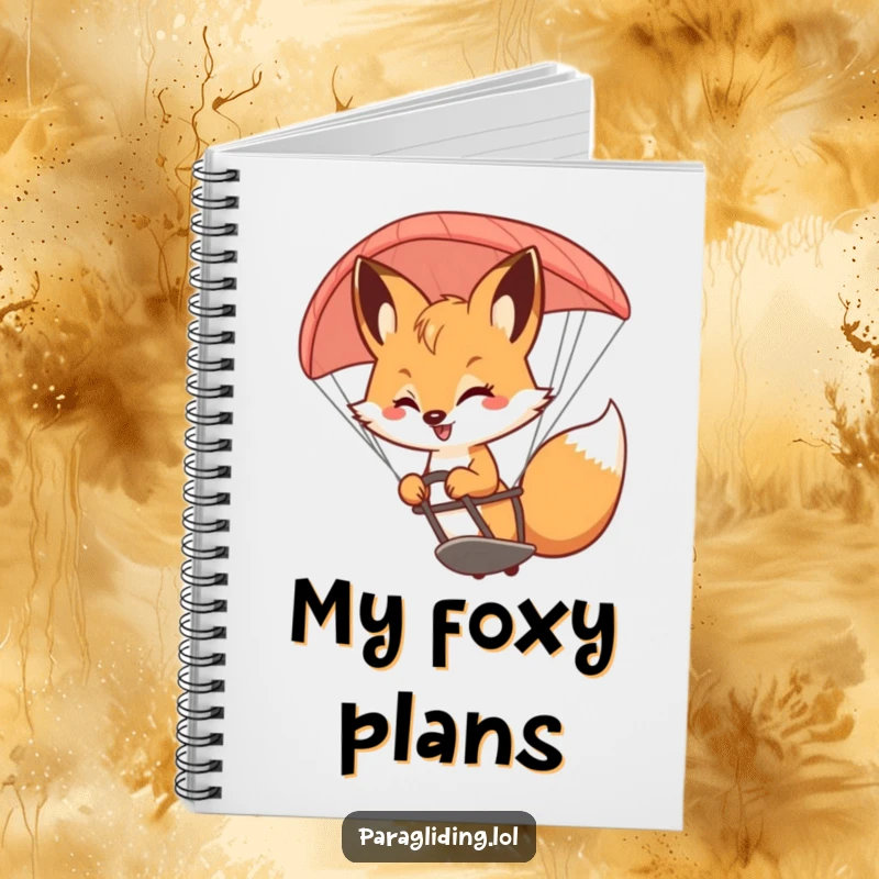 Funny Fox Notebook: A lined notebook featuring a bouncy fox with a smile steering a paraglider, ready for jotting down playful thoughts.