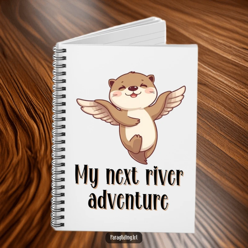 Funny notebook with a giggling otter dancing in flight on the breeze, perfect for writing down bright ideas.