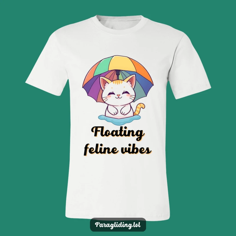 Funny Cat Rainbow Umbrella T-Shirt - Quirky Cartoon Apparel for Cat Naps