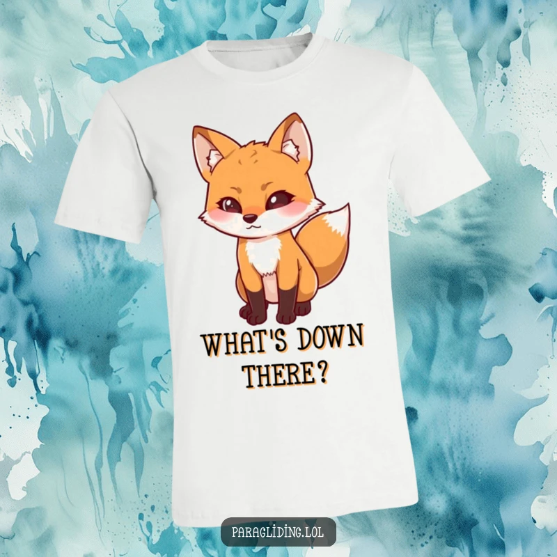 Funny t-shirt featuring a determined fox looking downwards with intense curiosity, symbolizing a keen intellect and observational prowess, an excellent funny gift.