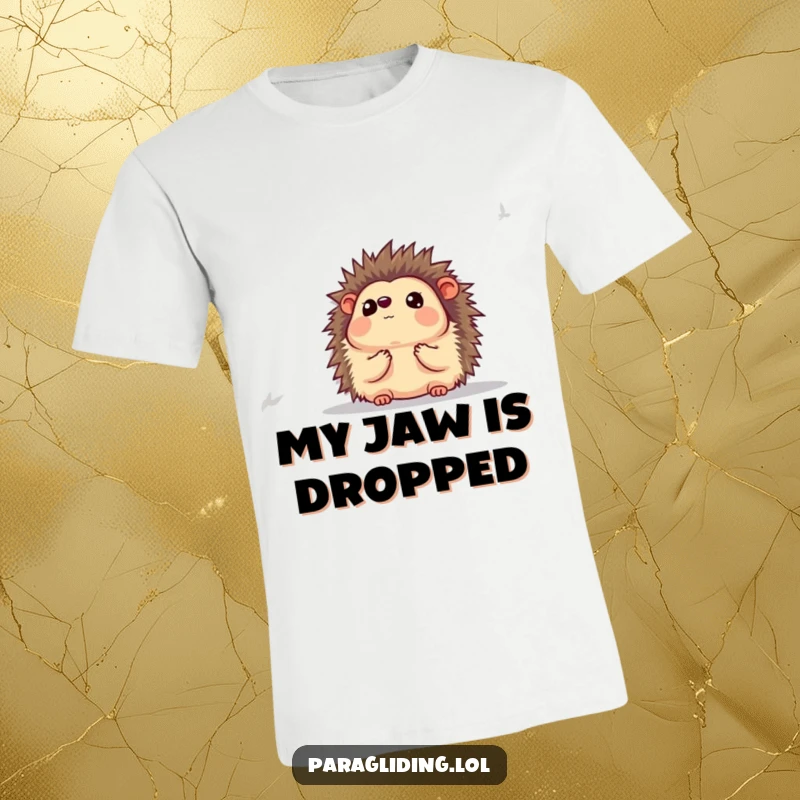 Funny t-shirt with a hedgehog looking awestruck at the landscape below, perfect for nature lovers seeking humor.