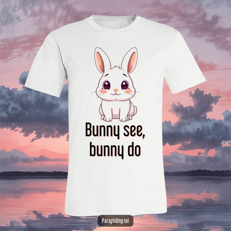 Funny t-shirt depicting a playful rabbit with enormous, wide-open eyes expressing pure astonishment.