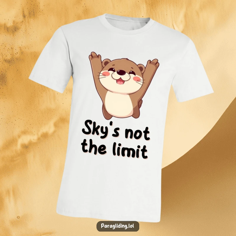 Funny t-shirt with a joyful otter having a blast while soaring through the sky with an incredibly wide, contagious grin.