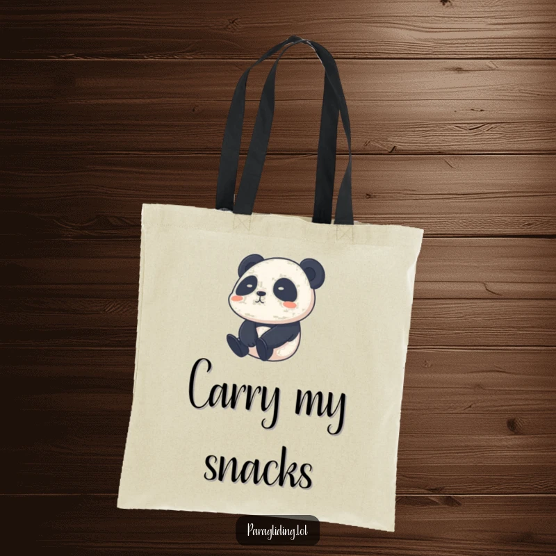 Funny shy panda tote bag, showing a shy panda calmly drifting through the sky, perfect for everyday charm.