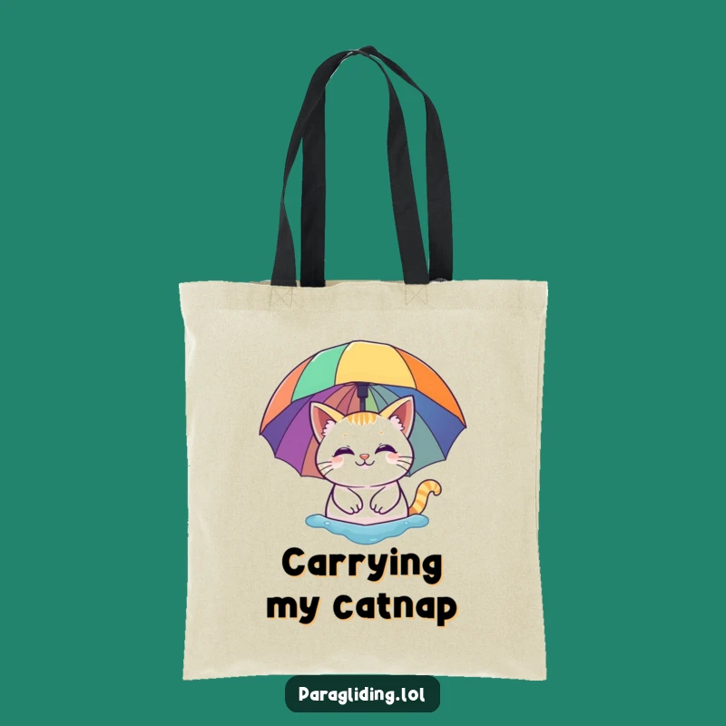 Funny Cat Rainbow Umbrella Tote Bag - Quirky Cartoon Carry-All for Sunny Days
