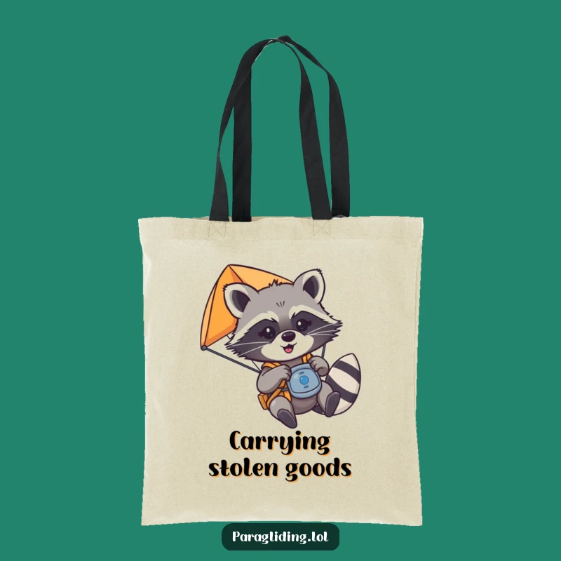Funny Raccoon Paraglider Tote Bag - Mischievous Pilot Adventure Carry Gift