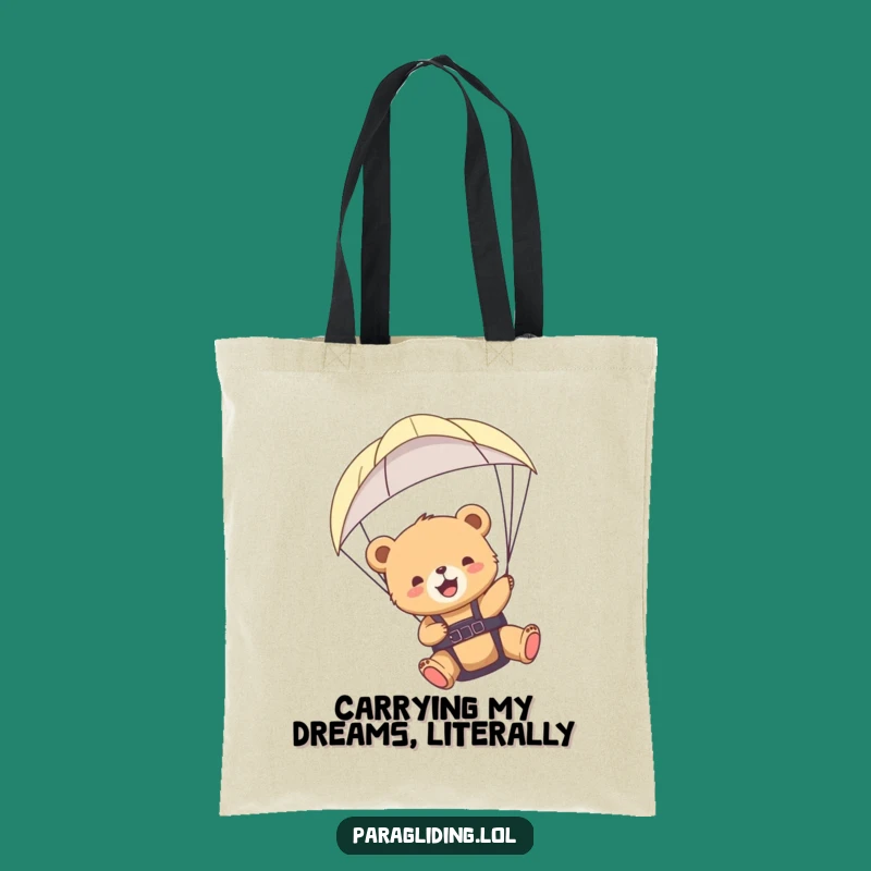Funny Bear Cub Paraglider Tote Bag: Carry Your Funky Style High