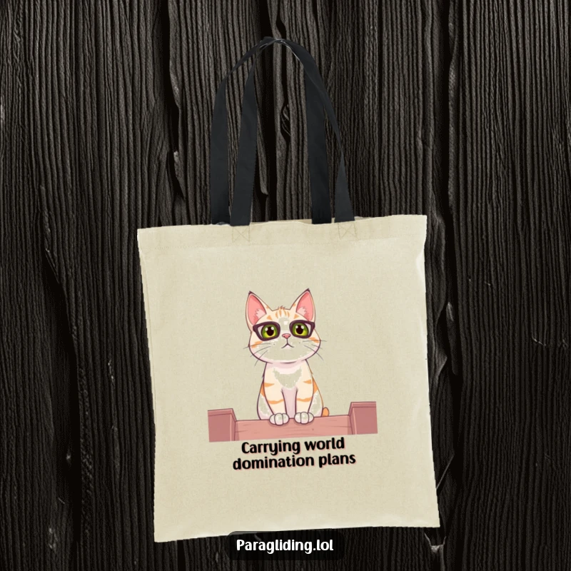Funny tote bag featuring a curious cat observing the world from a high perch, perfect for carrying treasures.