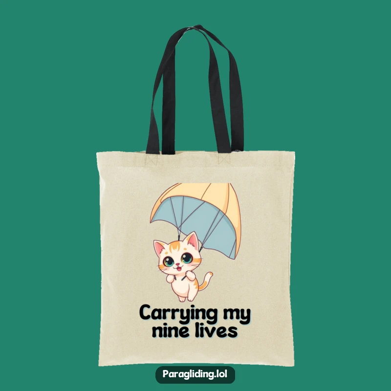 Funny Curious Cat Tote Bag: Daring Paraglider Adventure Carry-All