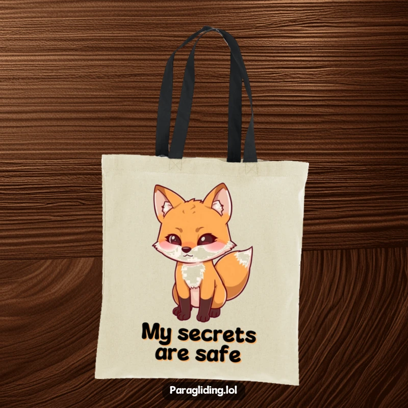 Funny tote bag with a determined fox looking downwards with curiosity, perfect for carrying essentials with a smart, investigative touch, great funny gift.