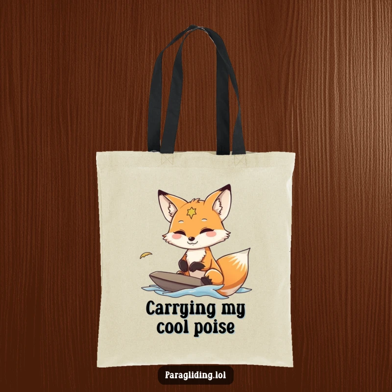 Funny Fox Paraglider Tote Bag with a fox navigating wind currents with a calm smile, offering stylish and practical storage.