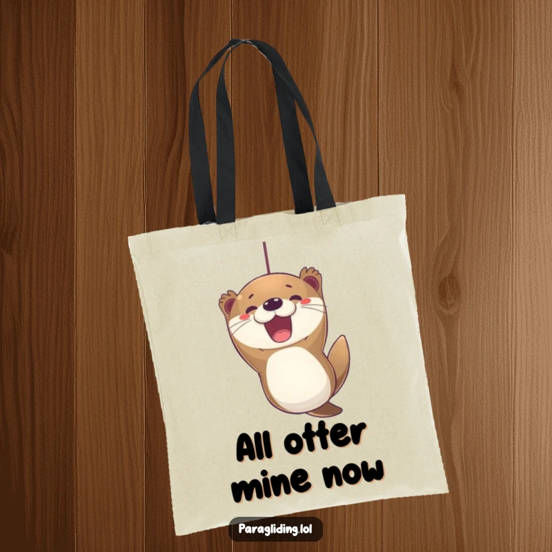 Funny otter paragliding tote bag, showing an excited otter with a joyful expression, ready for any adventure.