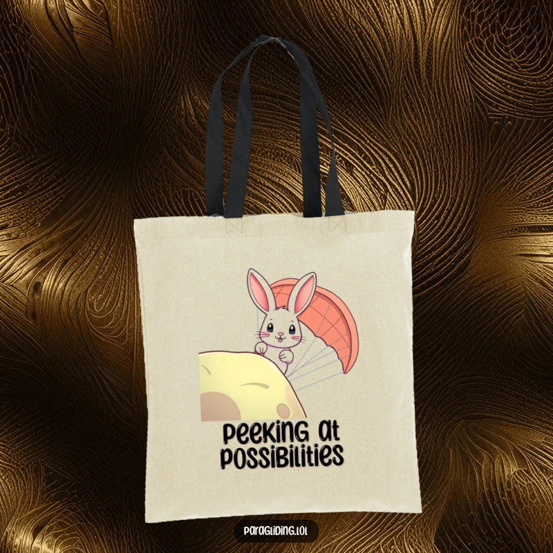 Funny rabbit paraglider tote bag with a curious bunny peeking over, a humorous and functional accessory for everyday use.
